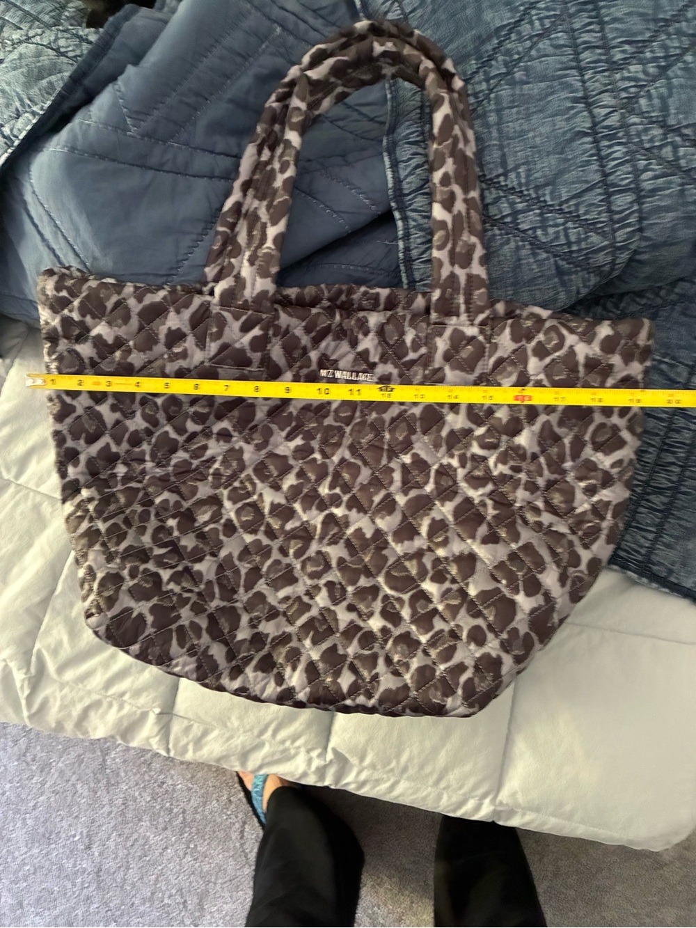 MZ Wallace Gray Quilted Tote with Leopard Print Pouch - Picture 10 of 11